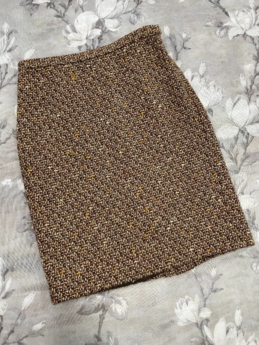 Ann Taylor LOFT Petites Skirt 2P Brown Tweed Pencil Skirt Wool Blend Lined Class